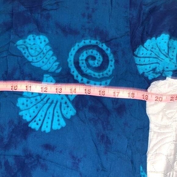 Blue Seashell Pattern Rayon Kaftan With Fringe Hem  Resortwear  S - Picture 5 of 6